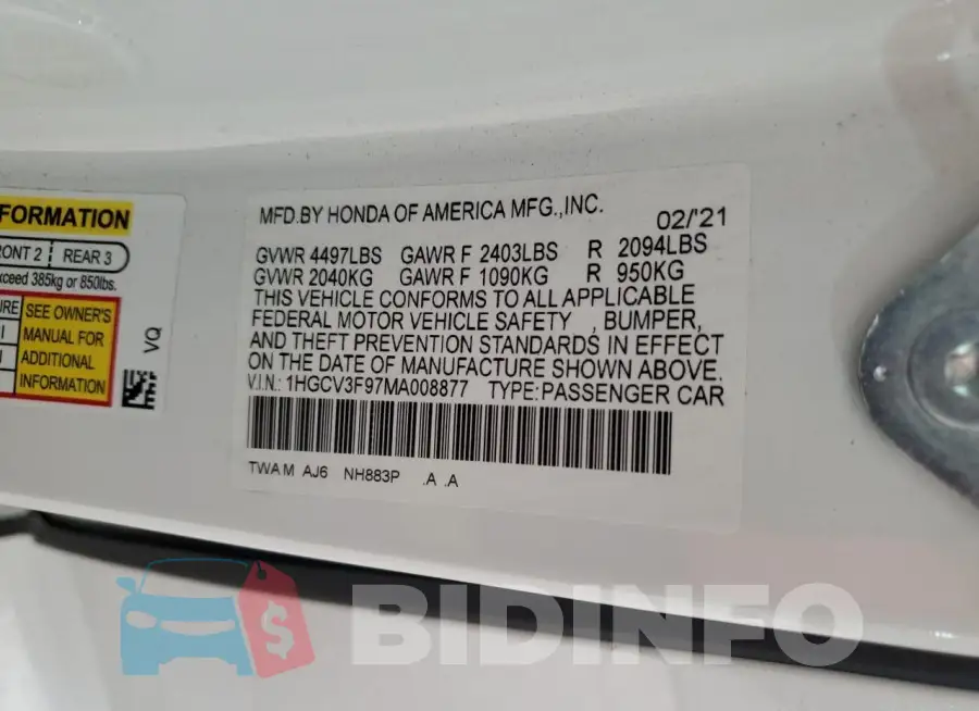 1HGCV3F97MA008877 Photo# 13