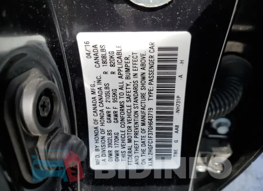 2HGFC1F37GH643719 Photo# 12