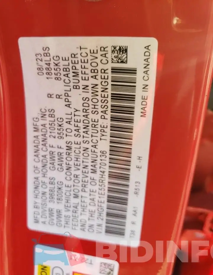 2HGFE1E55RH470136 Photo# 13