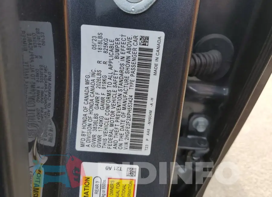 2HGFE2F2XPH553424 Photo# 12