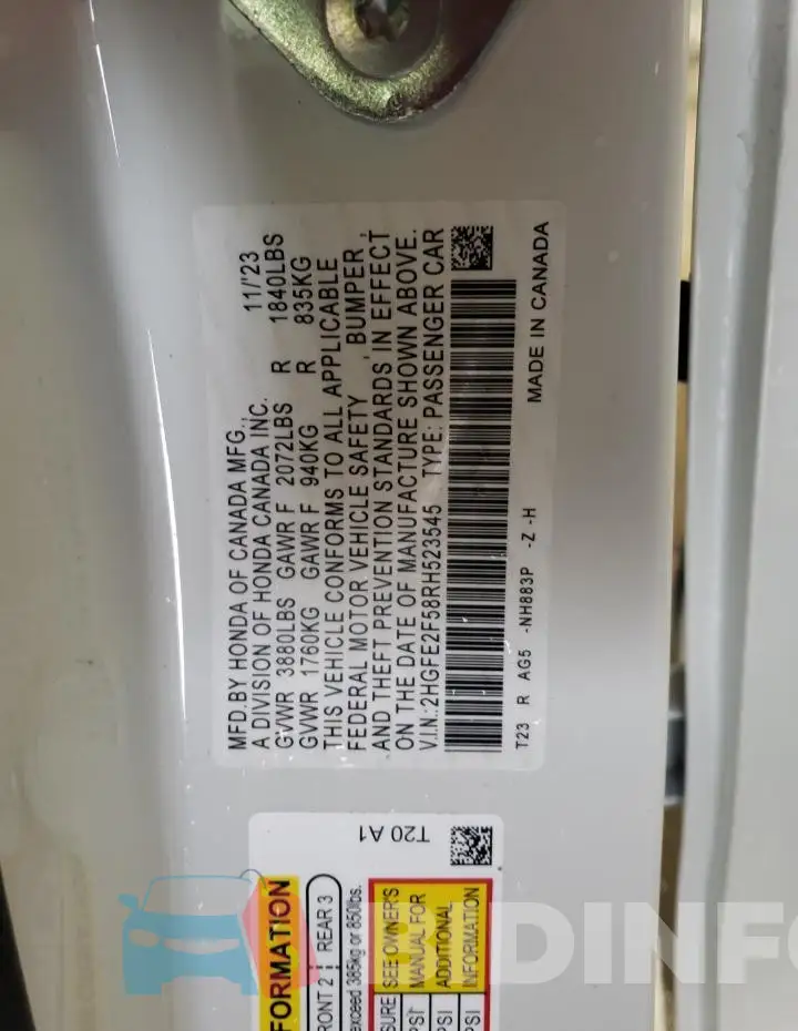 2HGFE2F58RH523545 Photo# 13