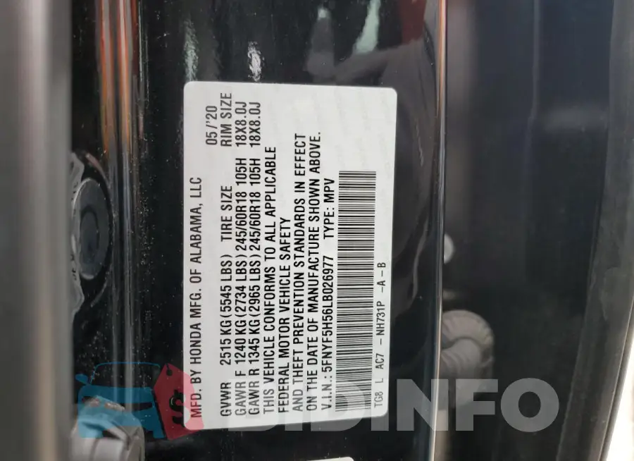 5FNYF5H56LB026977 Photo# 13