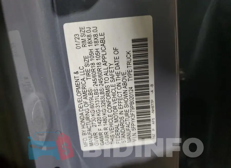 5FPYK3F79PB020124 Photo# 12