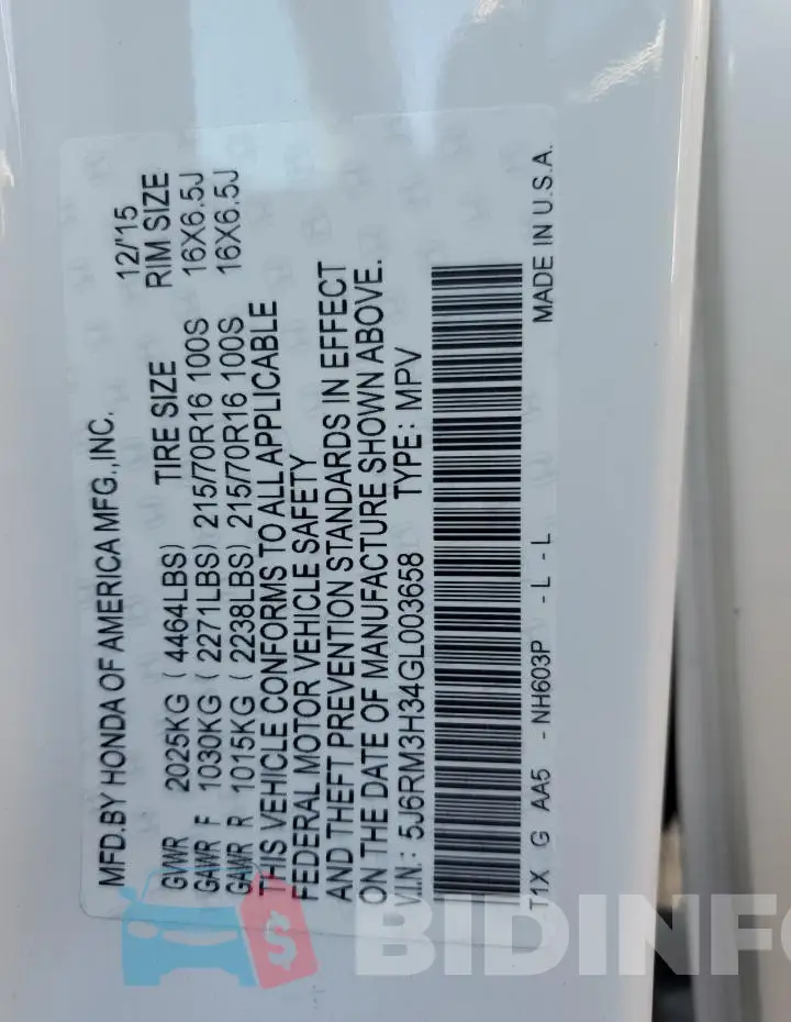 5J6RM3H34GL003658 Photo# 13
