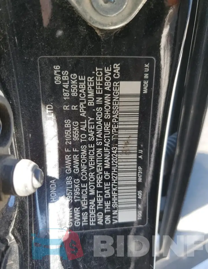 SHHFK7H27HU202431 Photo# 13