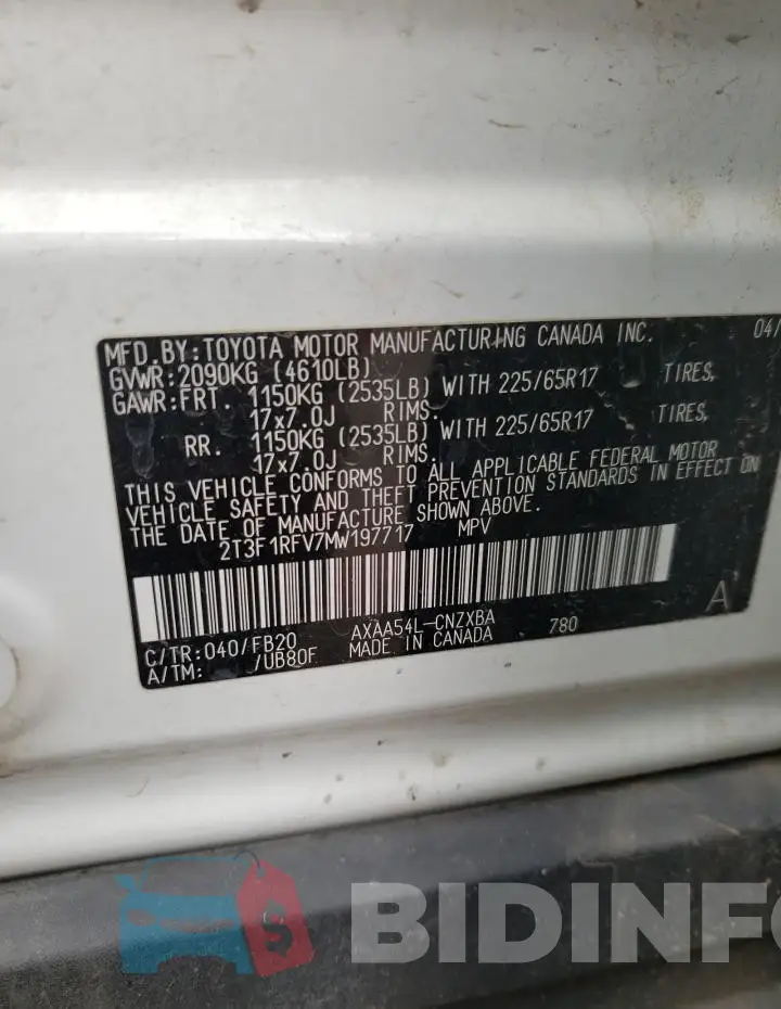 2T3F1RFV7MW197717 Photo# 13