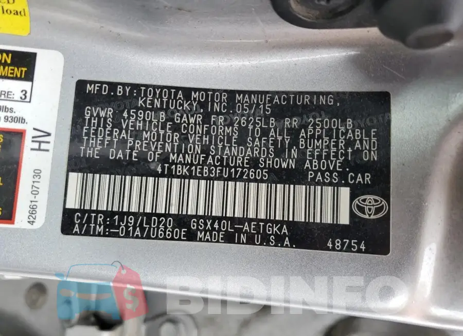 4T1BK1EB3FU172605 Photo# 12