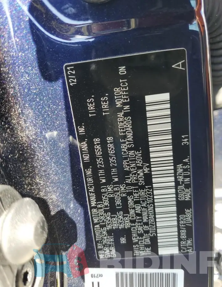5TDZZRAHXNS102321 Photo# 12