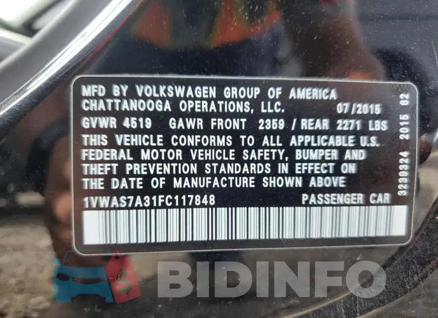 1VWAS7A31FC117848 Photo# 12