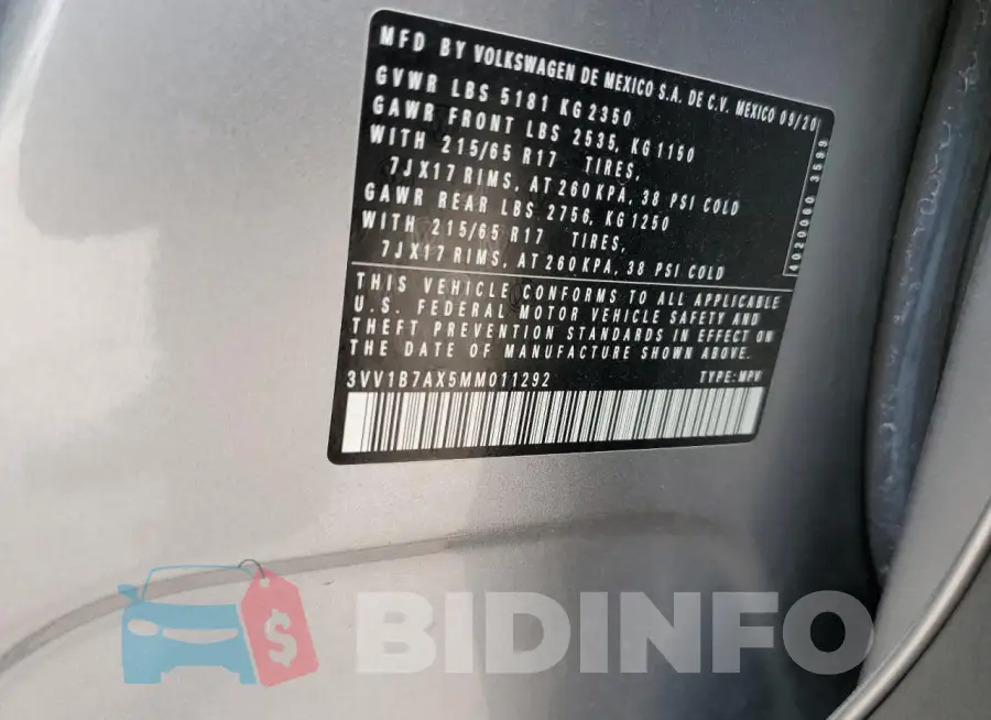 3VV1B7AX5MM011292 Photo# 13
