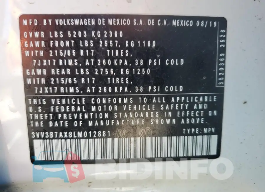 3VV3B7AX8LM012881 Photo# 13