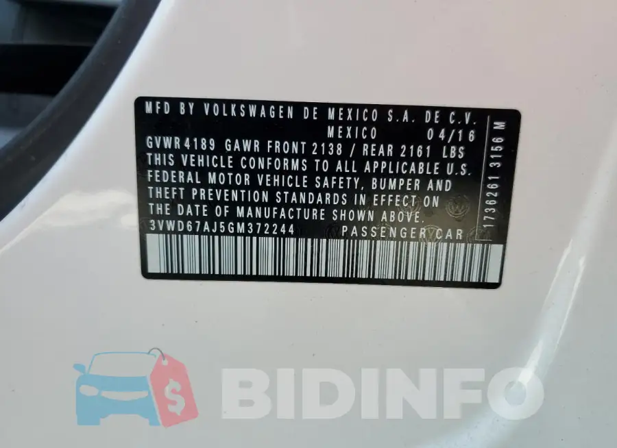 3VWD67AJ5GM372244 Photo# 12