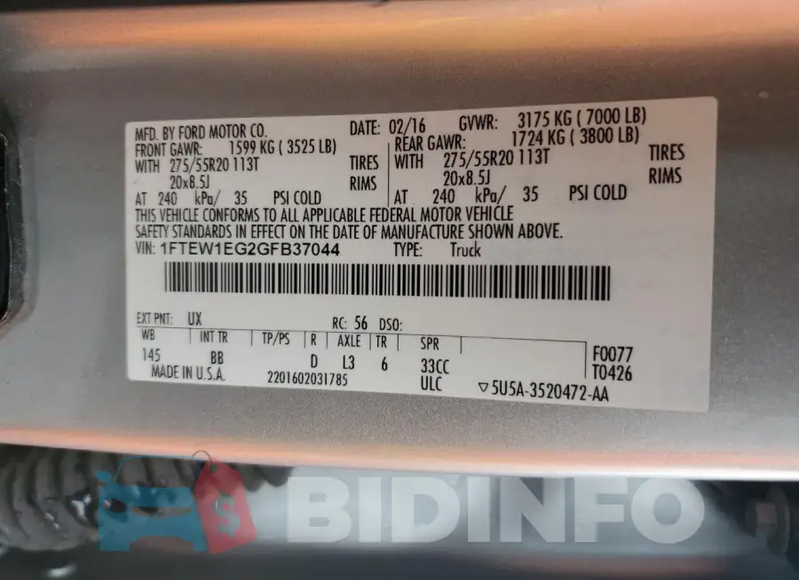 1FTEW1EG2GFB37044 Photo# 13