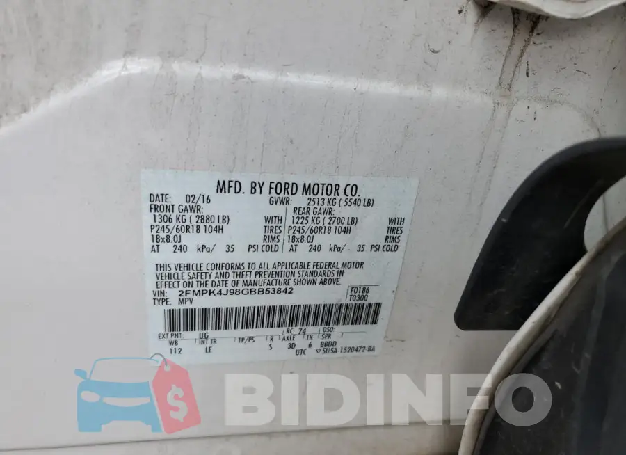 2FMPK4J98GBB53842 Photo# 12