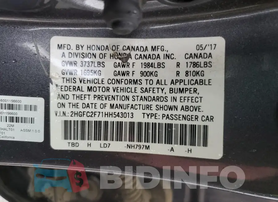 2HGFC2F71HH543013 Photo# 12