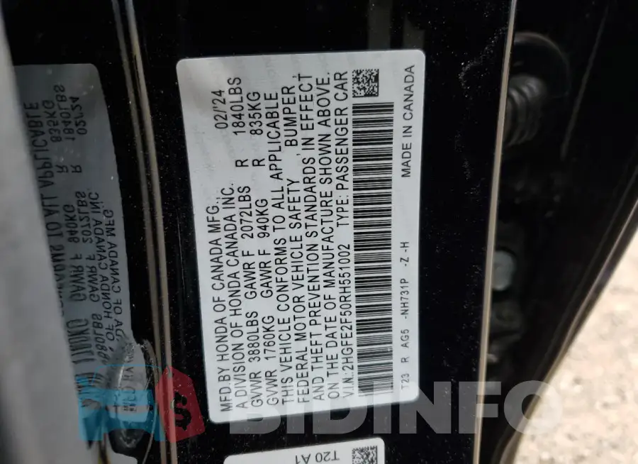 2HGFE2F50RH551002 Photo# 12