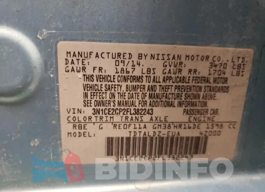3N1CE2CP2FL382243 Photo# 12