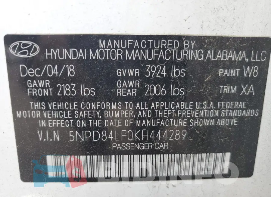 5NPD84LF0KH444289 Photo# 12