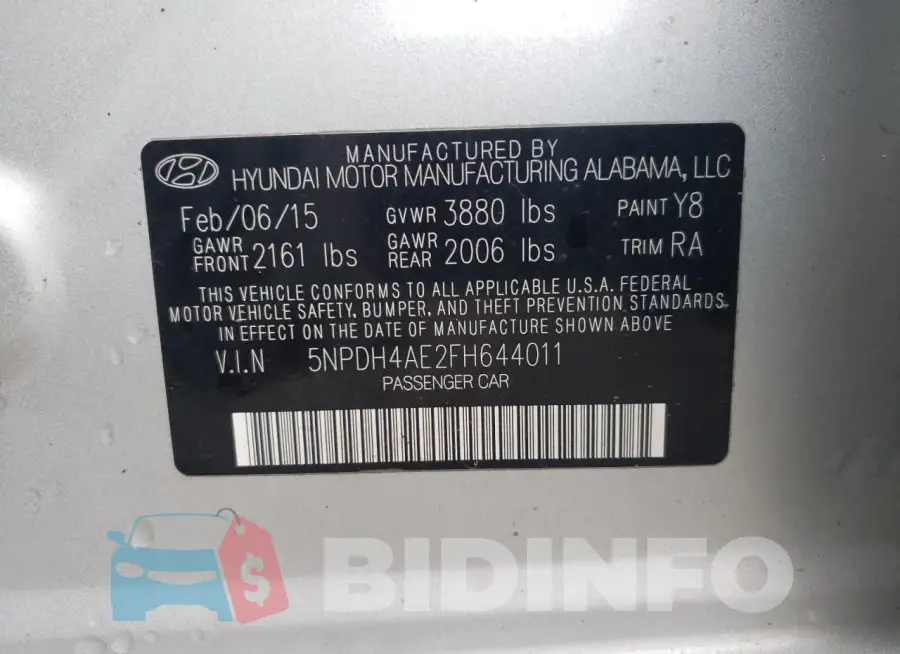 5NPDH4AE2FH644011 Photo# 12