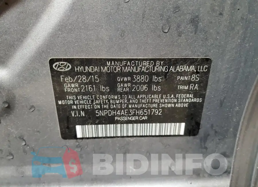 5NPDH4AE3FH651792 Photo# 12