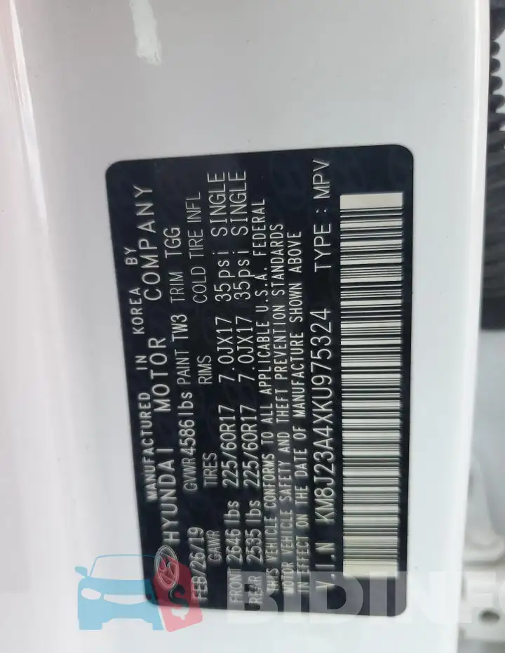 KM8J23A4XKU975324 Photo# 13