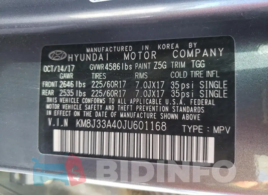 KM8J33A40JU601168 Photo# 13