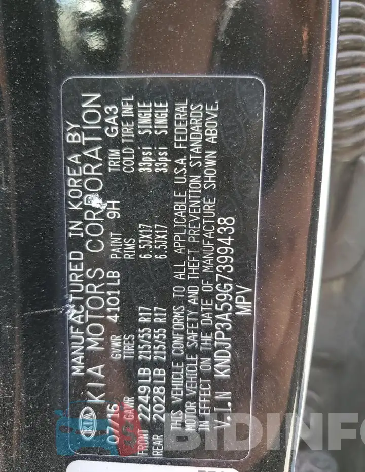 KNDJP3A59G7399438 Photo# 12