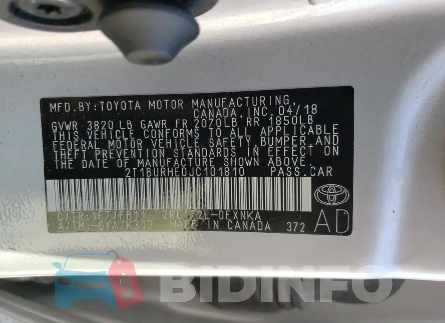 2T1BURHE0JC101810 Photo# 12