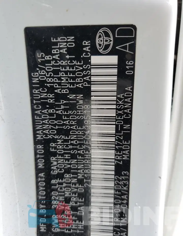 2T1BURHE7FC439518 Photo# 13