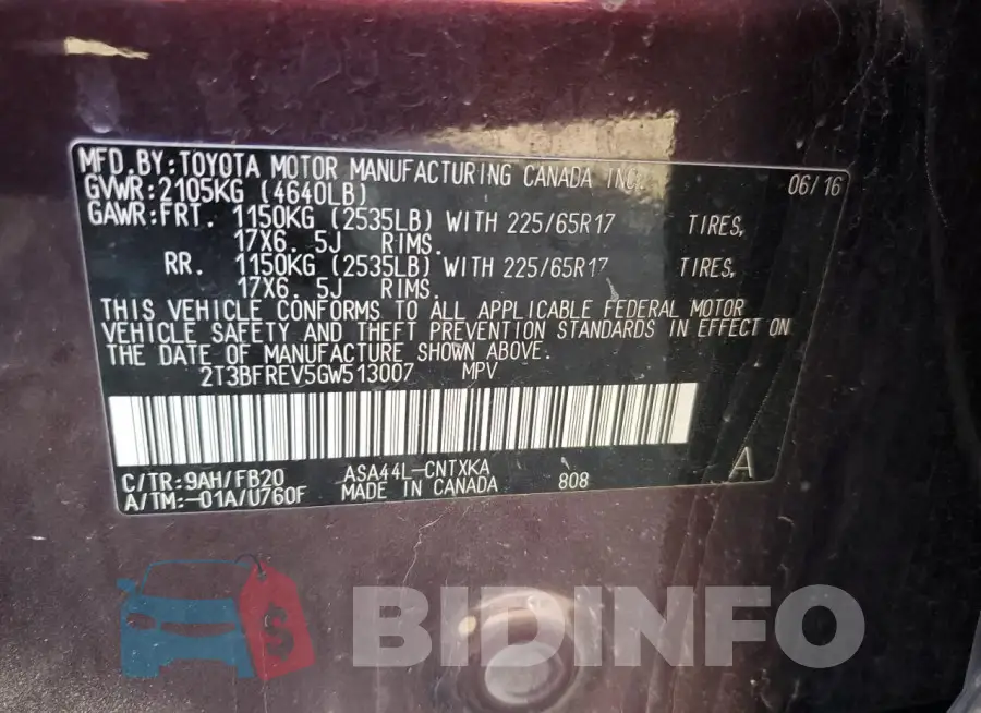 2T3BFREV5GW513007 Photo# 12