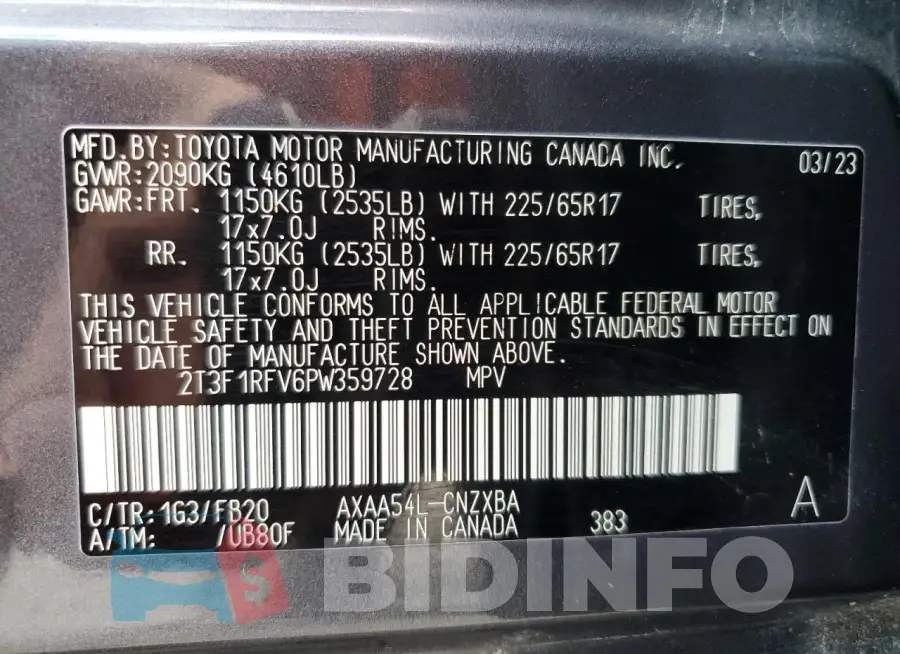 2T3F1RFV6PW359728 Photo# 14