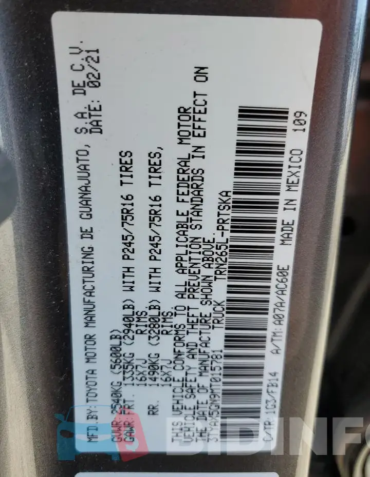 3TYAX5GN9MT015781 Photo# 12