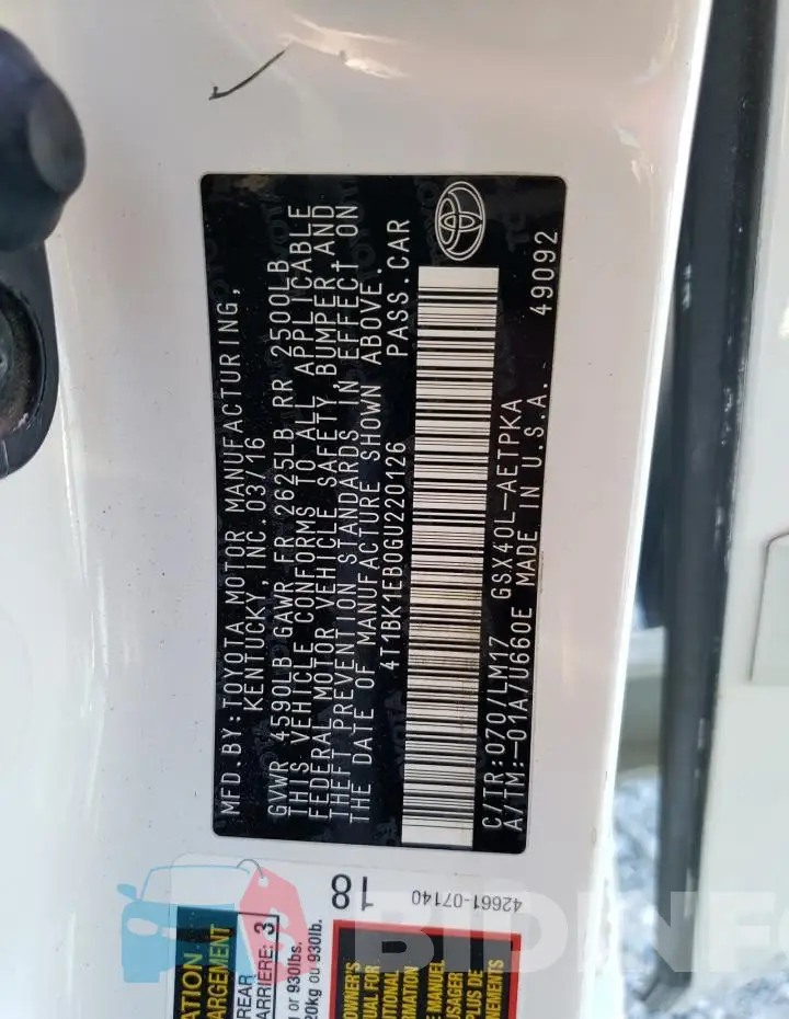 4T1BK1EB0GU220126 Photo# 12