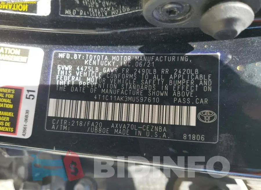 4T1C11AK3MU597610 Photo# 12