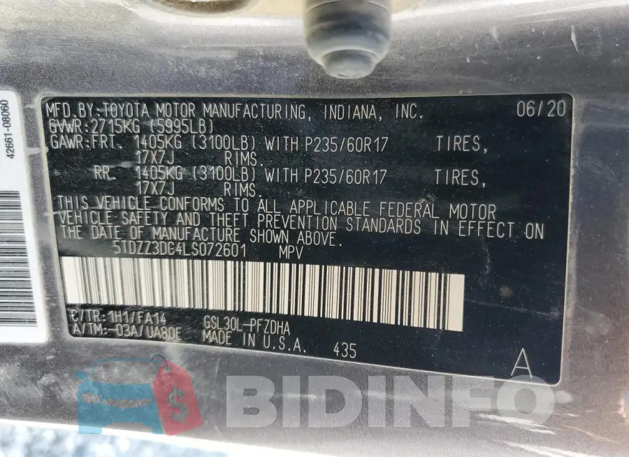 5TDZZ3DC4LS072601 Photo# 13