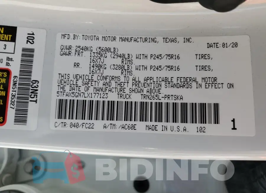5TFAX5GN7LX177123 Photo# 13