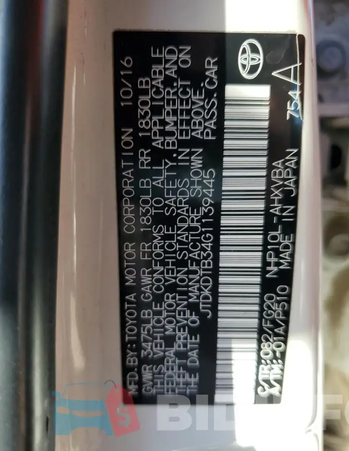 JTDKDTB34G1139445 Photo# 12