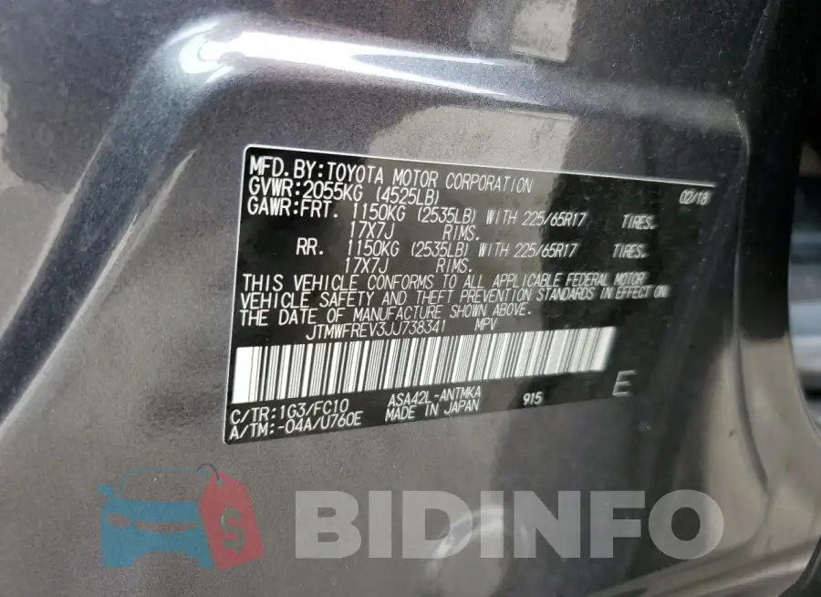 JTMWFREV3JJ738341 Photo# 13