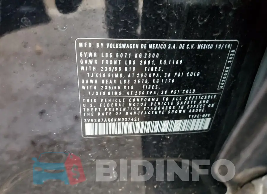 3VV2B7AX0KM037431 Photo# 13