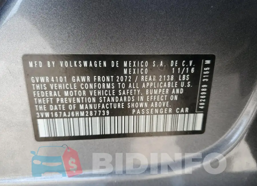 3VW167AJ6HM287739 Photo# 12