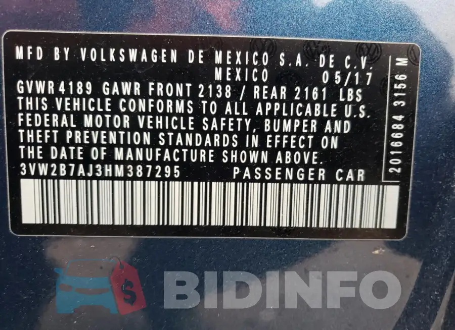3VW2B7AJ3HM387295 Photo# 13