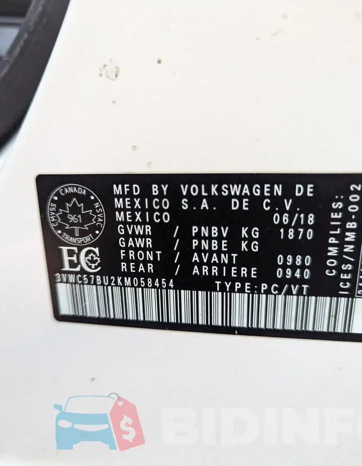 3VWC57BU2KM058454 Photo# 11