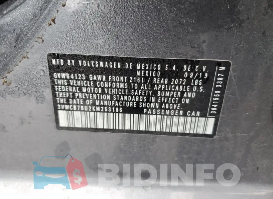 3VWCB7BU2KM253186 Photo# 13
