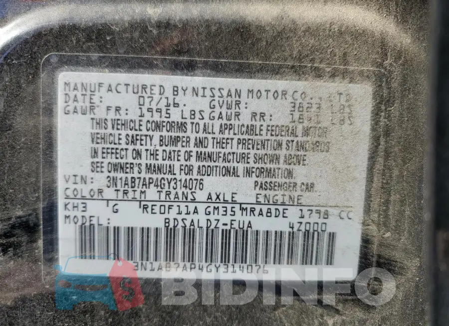 3N1AB7AP4GY314076 Photo# 12