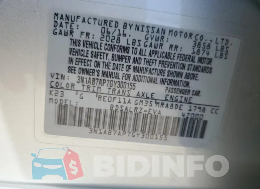 3N1AB7AP7GY300155 Photo# 12