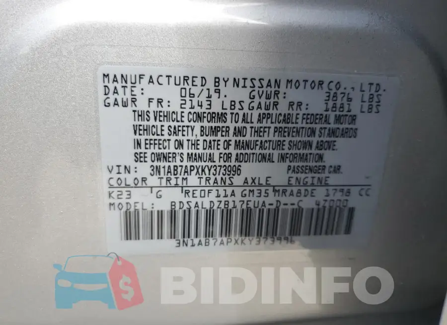 3N1AB7APXKY373996 Photo# 12