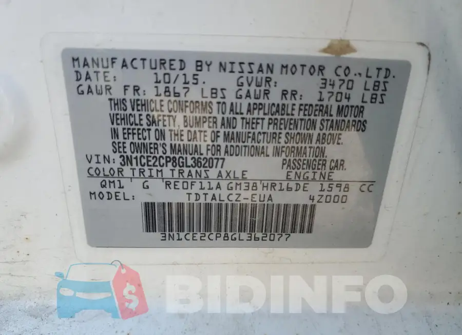 3N1CE2CP8GL362077 Photo# 12