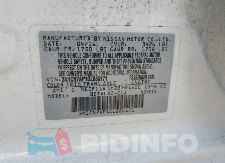 3N1CN7AP1GL886171 Photo# 12
