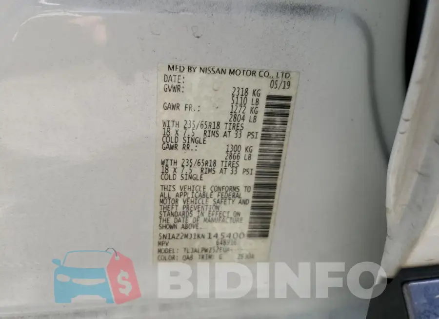 5N1AZ2MJ1KN145400 Photo# 14