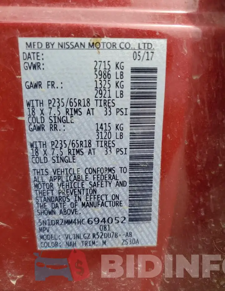 5N1DR2MM4HC694052 Photo# 12